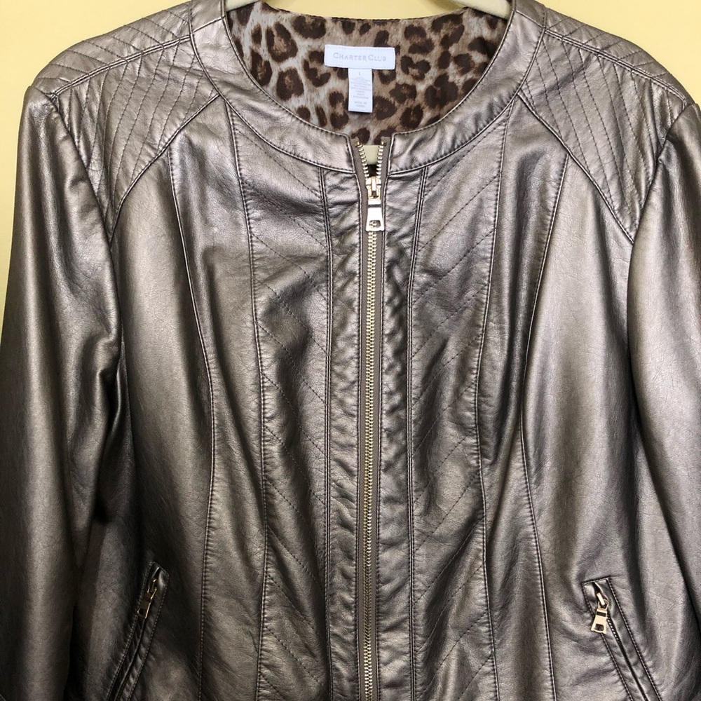 Charter Club Bronze Faux Leather Jacket Large